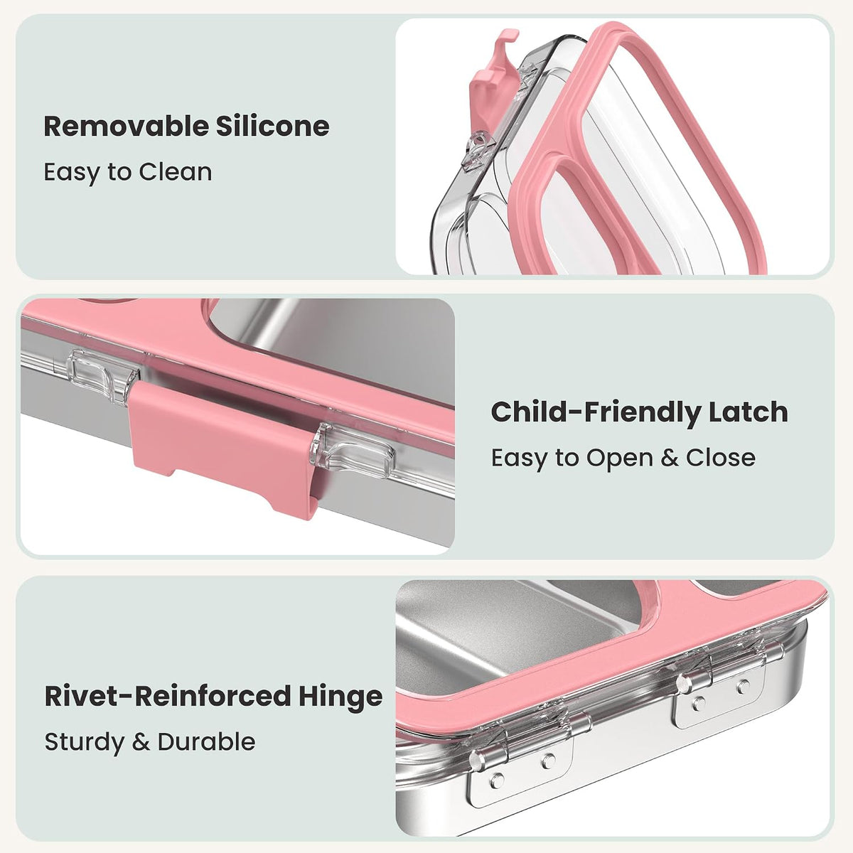 LOHASOK Stainless Steel Bento Lunch Box, 800ml, Pink