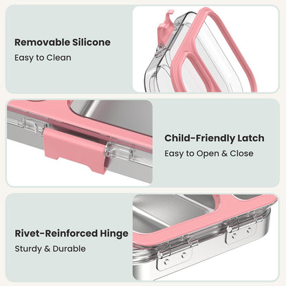 LOHASOK Stainless Steel Bento Lunch Box, 800ml, Pink