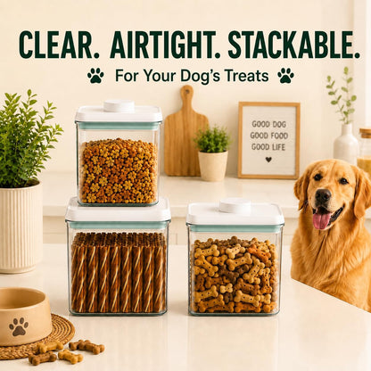 Pet Dog-Cat POP-Treat Airtight jar-Container - 1.3 Qt/1.2 L | Stackable One-Touch Opening | Airtight Dog and Cat Food Storage Container | BPA-Free