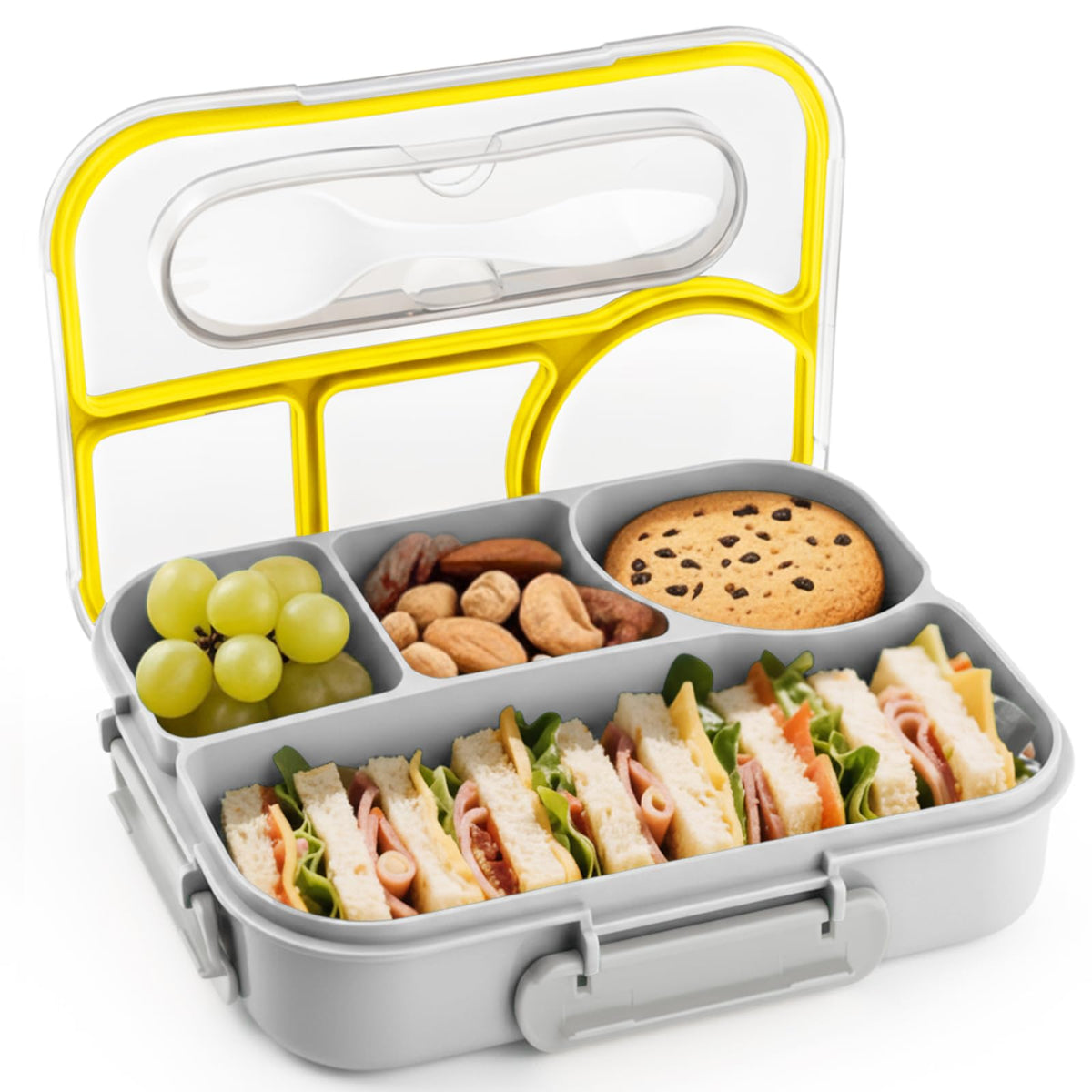 EASYFUN Bento Box Adult, Lunch Box, 4-Compartment Lunch Containers, Drop-Proof, Dishwasher Safe & Made with BPA-Free Materials(Khaki)