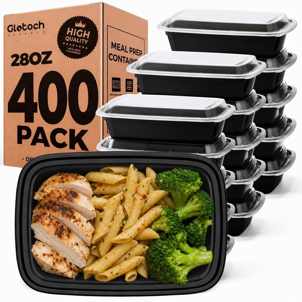 Meal Prep Containers 24oz-100 Pack (200-Piece) Reusable Food Storage Containers with Lids Microwave, Freezer, Dishwasher Safe - Leakproof & BPA Free Durable Plastic Bento Box for To Go Take Out