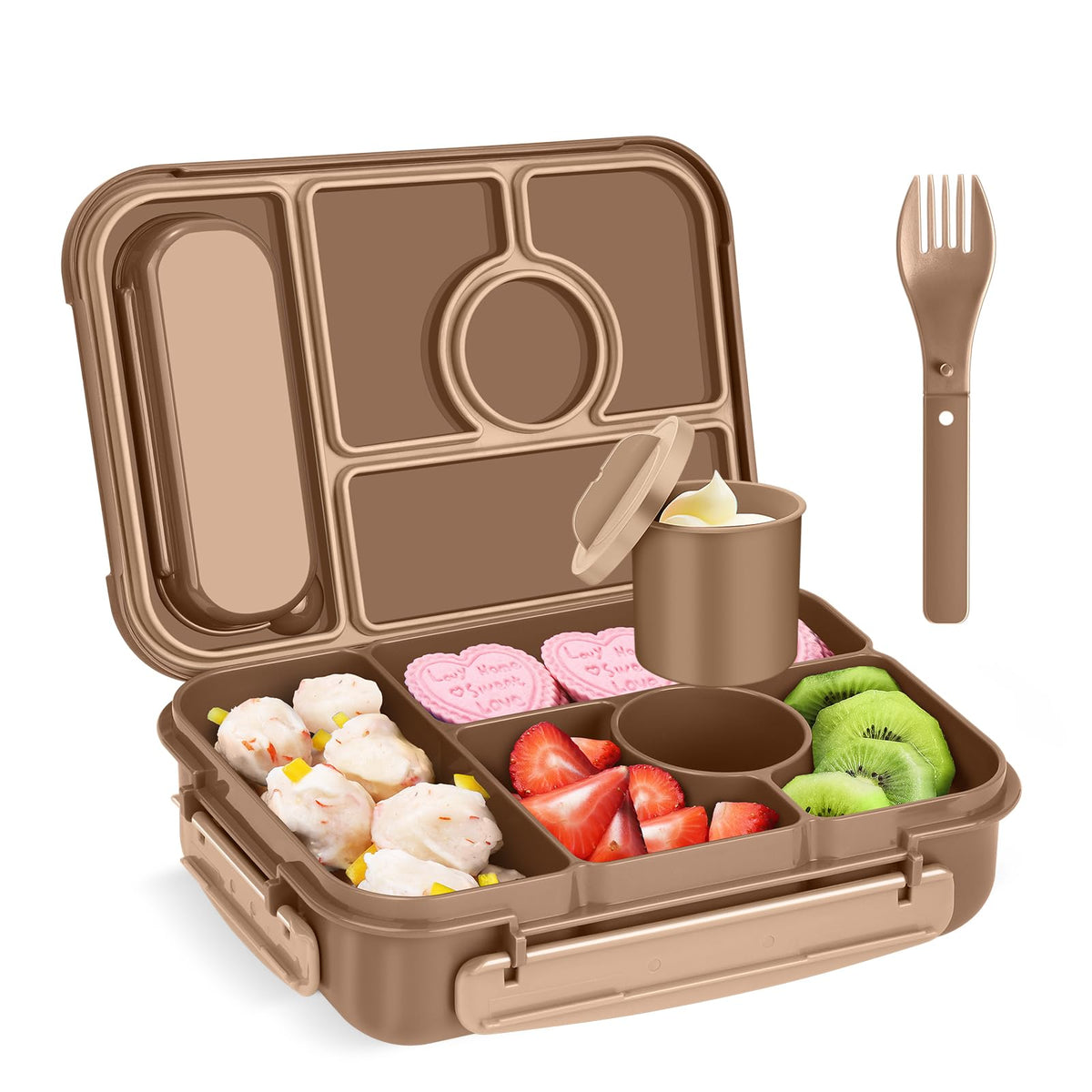 Amathley Bento Box Adult Lunch Box Kids,Lunch Containers for Adults/Kids/Toddler,5 Compartments Bento Lunch Box with Sauce Vontainers,Microwave & Dishwasher & Freezer Safe,BPA-Free (White)