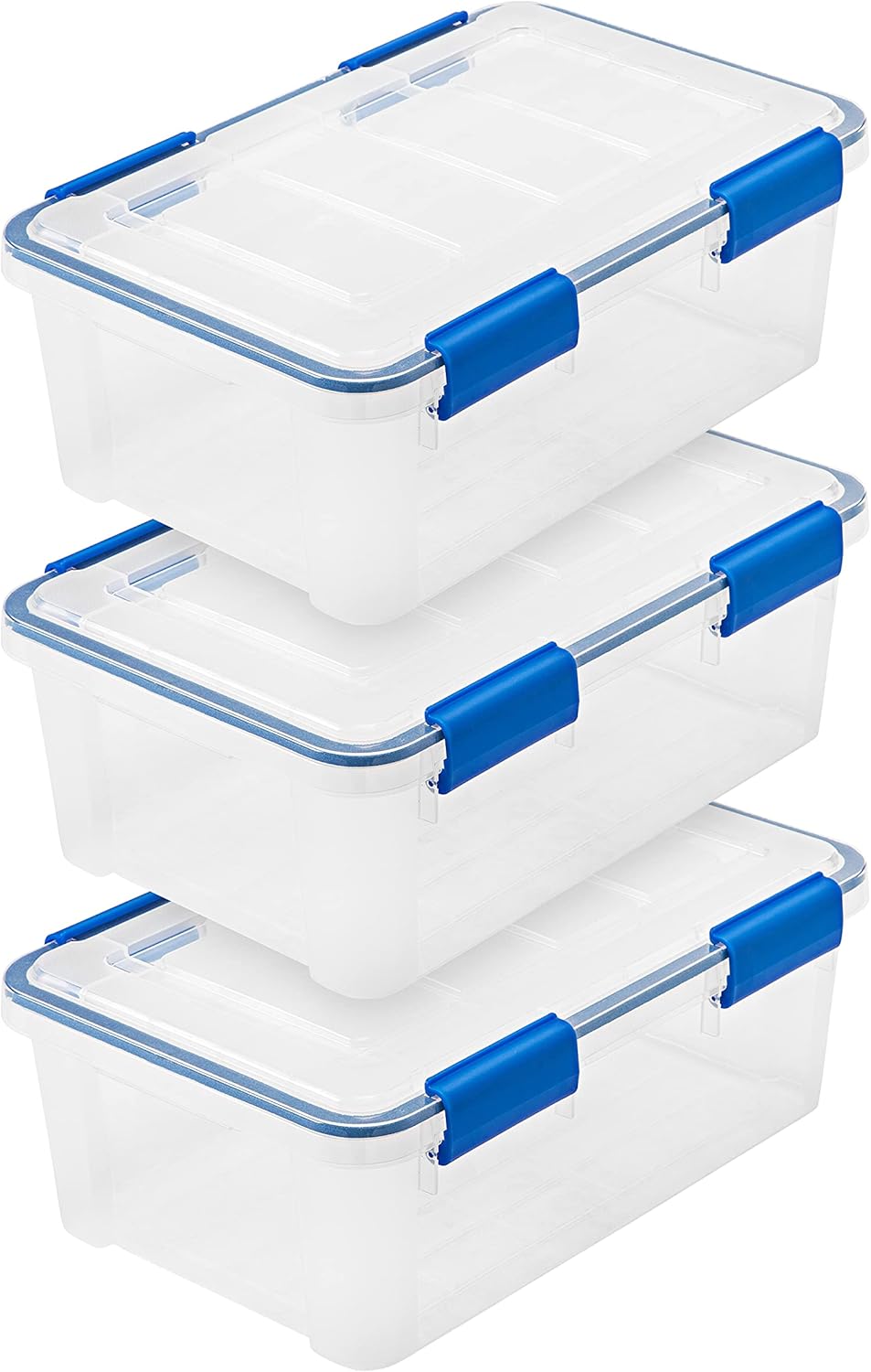 IRIS USA 3-Pack 16 Qt Storage Bins with Gasket Lids, Clear/Blue