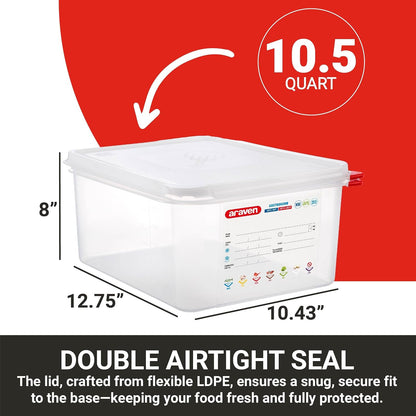 Araven Airtight Container, Food Pan with Lid for Storage in Kitchen and Restaurant, 1/2 GN 6" Deep, 1 Count, Clear