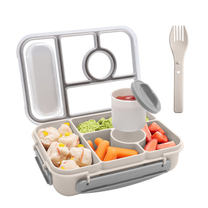 Amathley Bento Box Adult Lunch Box Kids,Lunch Containers for Adults/Kids/Toddler,5 Compartments Bento Lunch Box with Sauce Vontainers,Microwave & Dishwasher & Freezer Safe,BPA-Free (White)