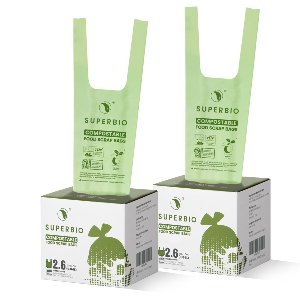 SUPERBIO 1.6 Gallon Compostable Food Scrap Bags For Counter Top Bin