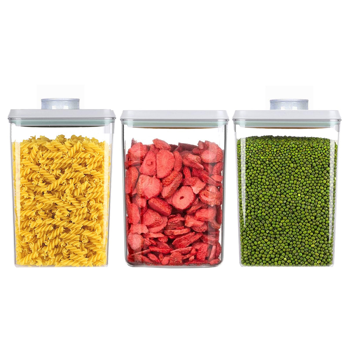Pop Airtight Food Storage Containers Set with Lids, 6 Pcs Stackable One Button Opening Food Containers Kitchen Pantry Organization and Storage, BPA Free Stackable Cereal Container (0.5, 1.2, 1.8qt)*2