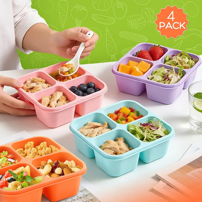 Bento Box Adult Lunch Box- 4 Pack,4 Compartment Snack Containers Reusable Meal Prep Stackable BPA-Free Lunch Containers for Home, Work, Travel (4 Color)