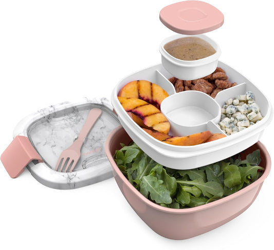 Bentgo Salad Container, Lunch Bowl with 4-Compartment Toppings Tray, 54 oz