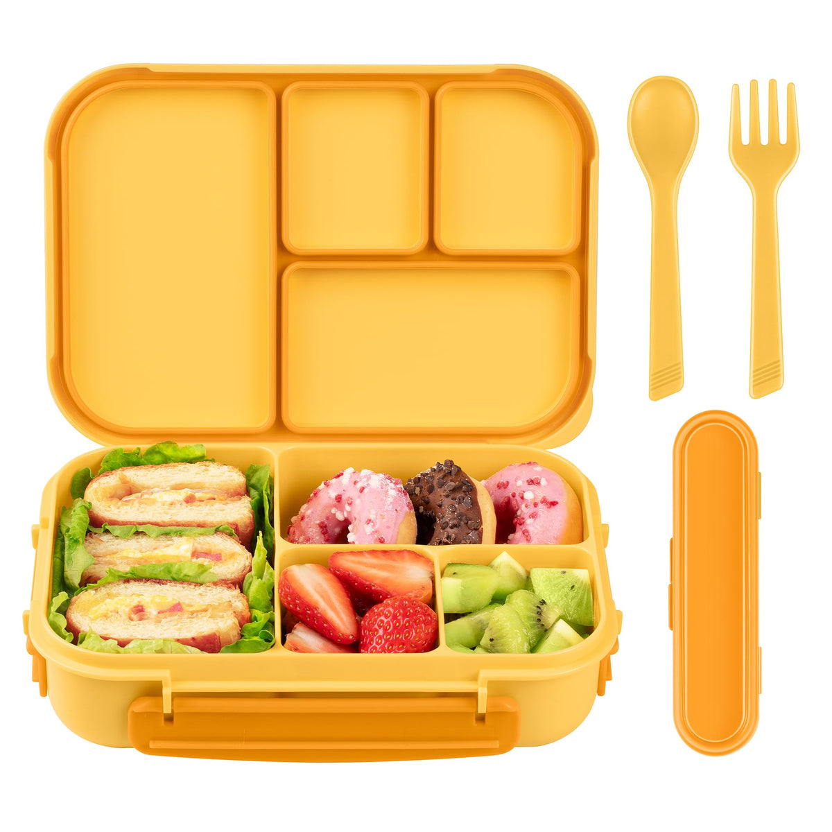 Amathley Lunch Box Kids,Bento Box Adult,Leakproof Lunch Containers for Adults/Kids/Toddler,1200ML-4 Compartments bento Lunch box with Utensil,Microwave & Dishwasher & Freezer Safe (Dark Gray)