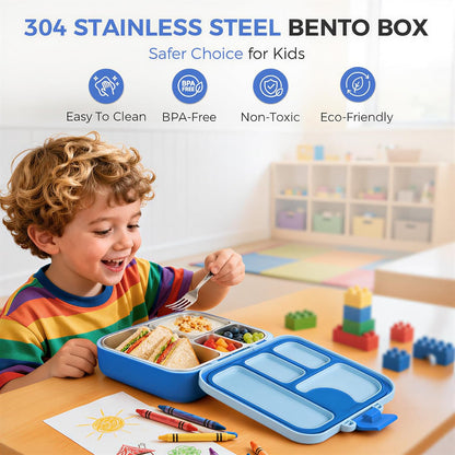 Kids Stainless Steel Bento Lunch Box, 4 Compartments