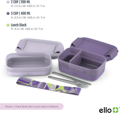 Ello Lunch Stack Bento Box Plastic Food Containers, 2 Pack, Wisteria