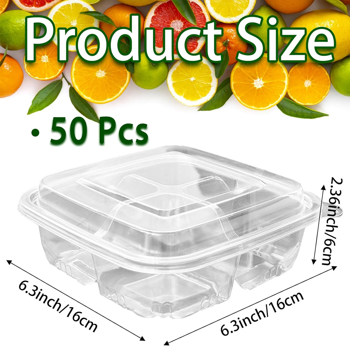 50 Pcs Bento Snack Food Containers,4 Compartment Lunchable Container