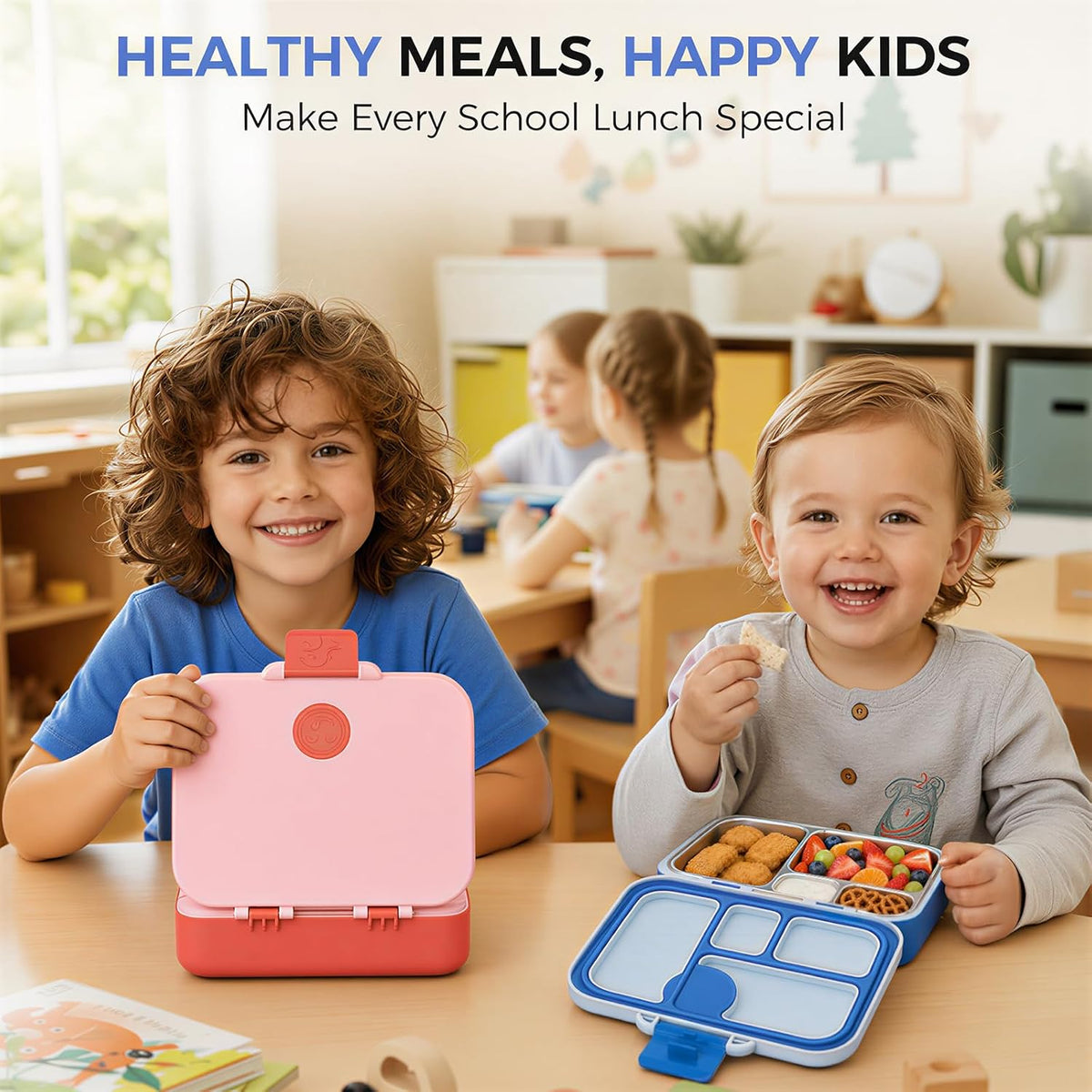Kids Stainless Steel Bento Lunch Box, 4 Compartments