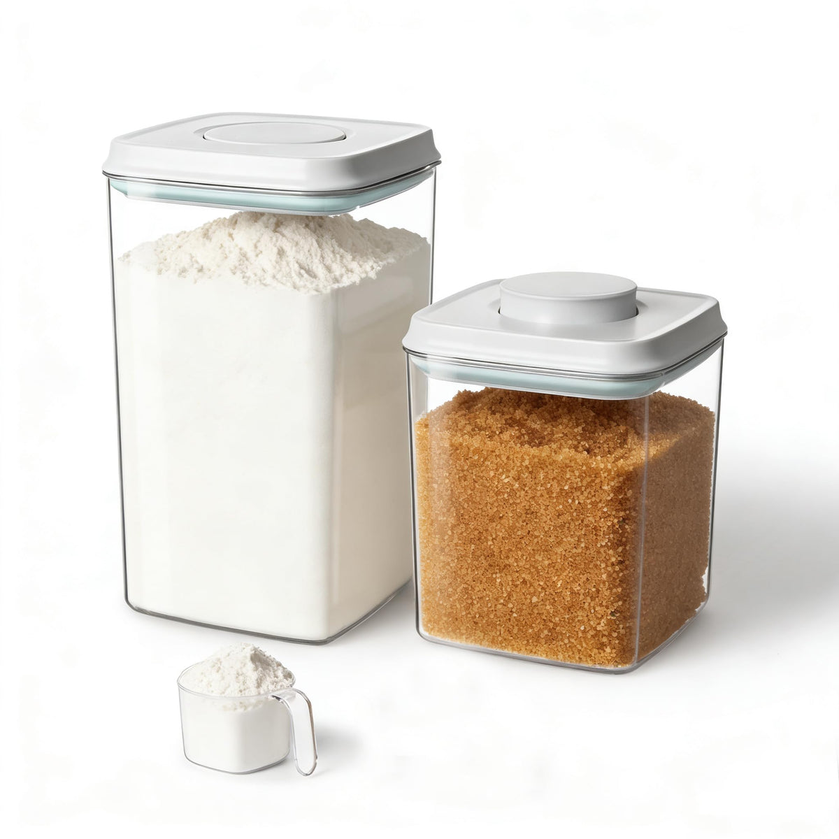 Ankou Airtight Container Set - (380ml 4 Pcs) Stackable One Button Openning Food Containers for Snacks Candy Salt Herbs Spices BPA-Free Tranparent (0.32 QT * 4)