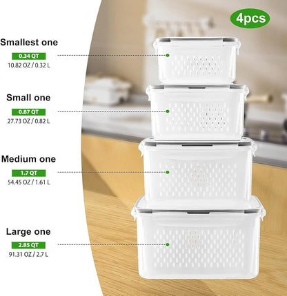 Freshmage Fruit Storage Containers for Fridge with Removable Colander 4 PCS