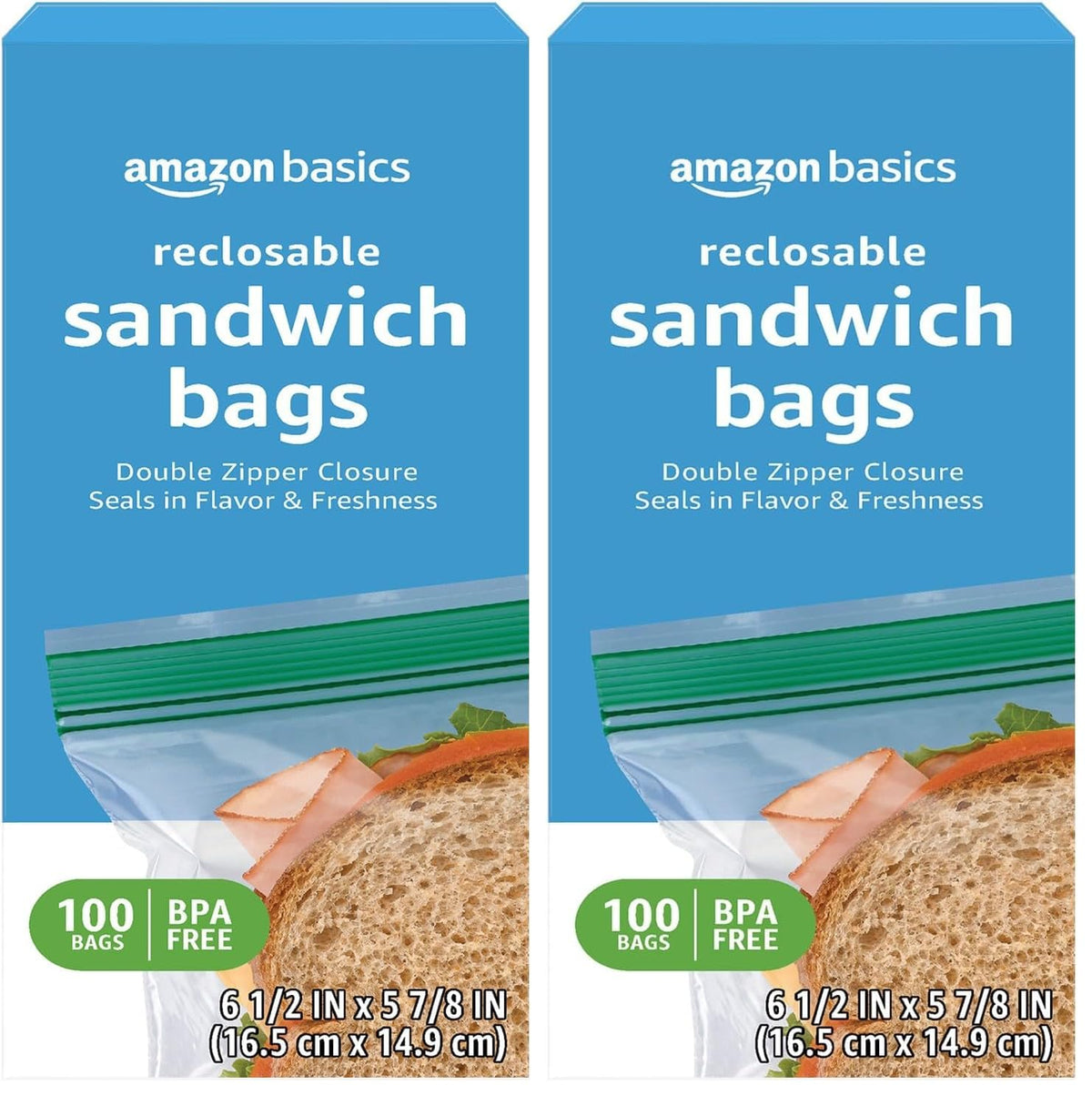 Amazon Basics Resealable Double Zipper Sandwich Storage Bags for Food Storage, 300 Count (Previously Solimo)