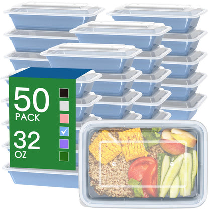 50 Pack (100-Piece) 32 oz Meal Prep Containers with Easy Open Lids, Black