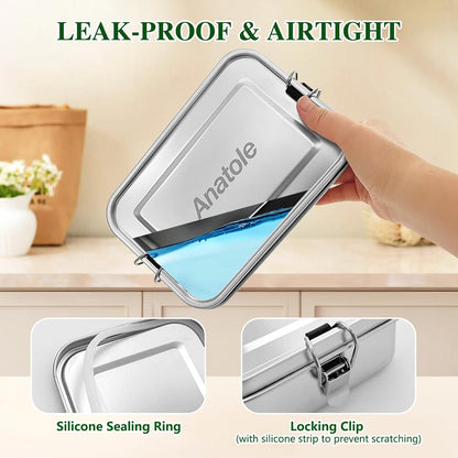 Anatole 304 Stainless Steel Bento Box 47oz Leak-Proof Lunch Box 1 Divider