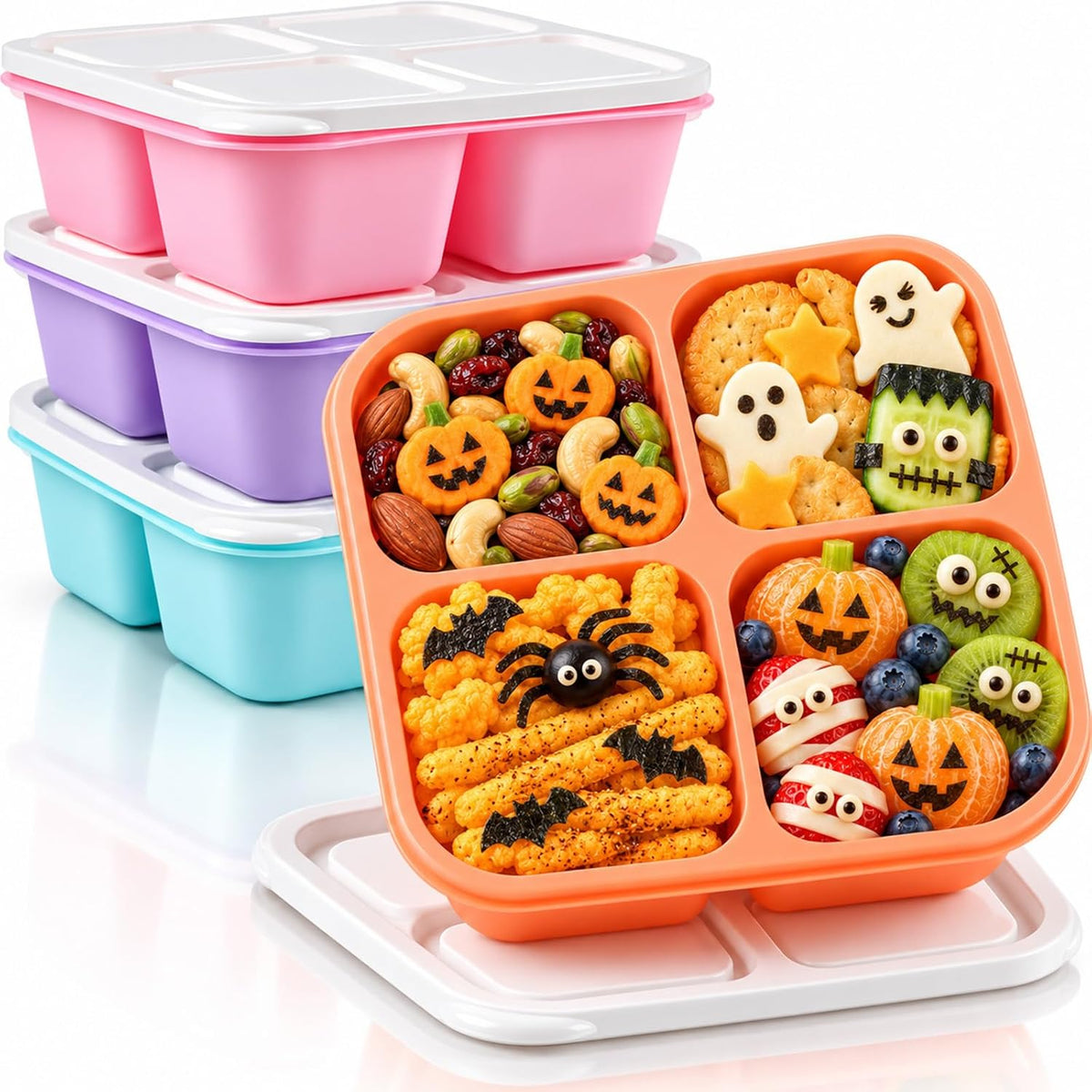 Bento Box Adult Lunch Box- 4 Pack,4 Compartment Snack Containers Reusable Meal Prep Stackable BPA-Free Lunch Containers for Home, Work, Travel (4 Color)