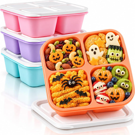 Bento Box Adult Lunch Box- 4 Pack,4 Compartment Snack Containers Reusable Meal Prep Stackable BPA-Free Lunch Containers for Home, Work, Travel (4 Color)