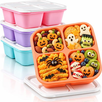 Bento Box Adult Lunch Box- 4 Pack,4 Compartment Snack Containers Reusable Meal Prep Stackable BPA-Free Lunch Containers for Home, Work, Travel (4 Color)