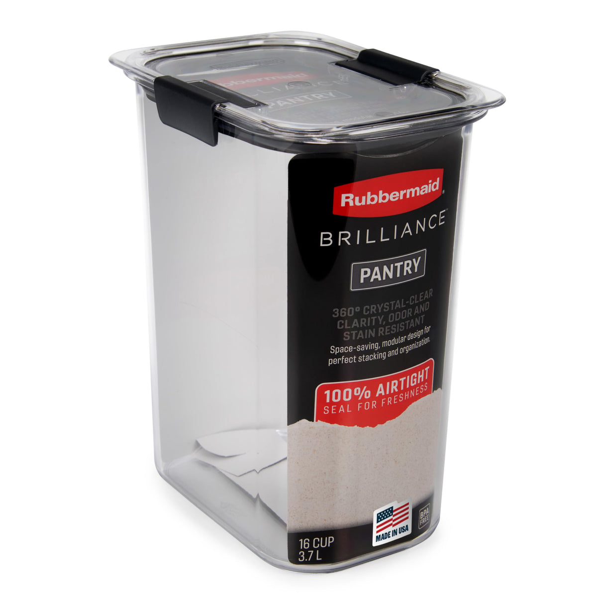 Rubbermaid Brilliance 12-Cup Airtight Food Storage Container, Perfect for Pantry Staples, Clear/Grey