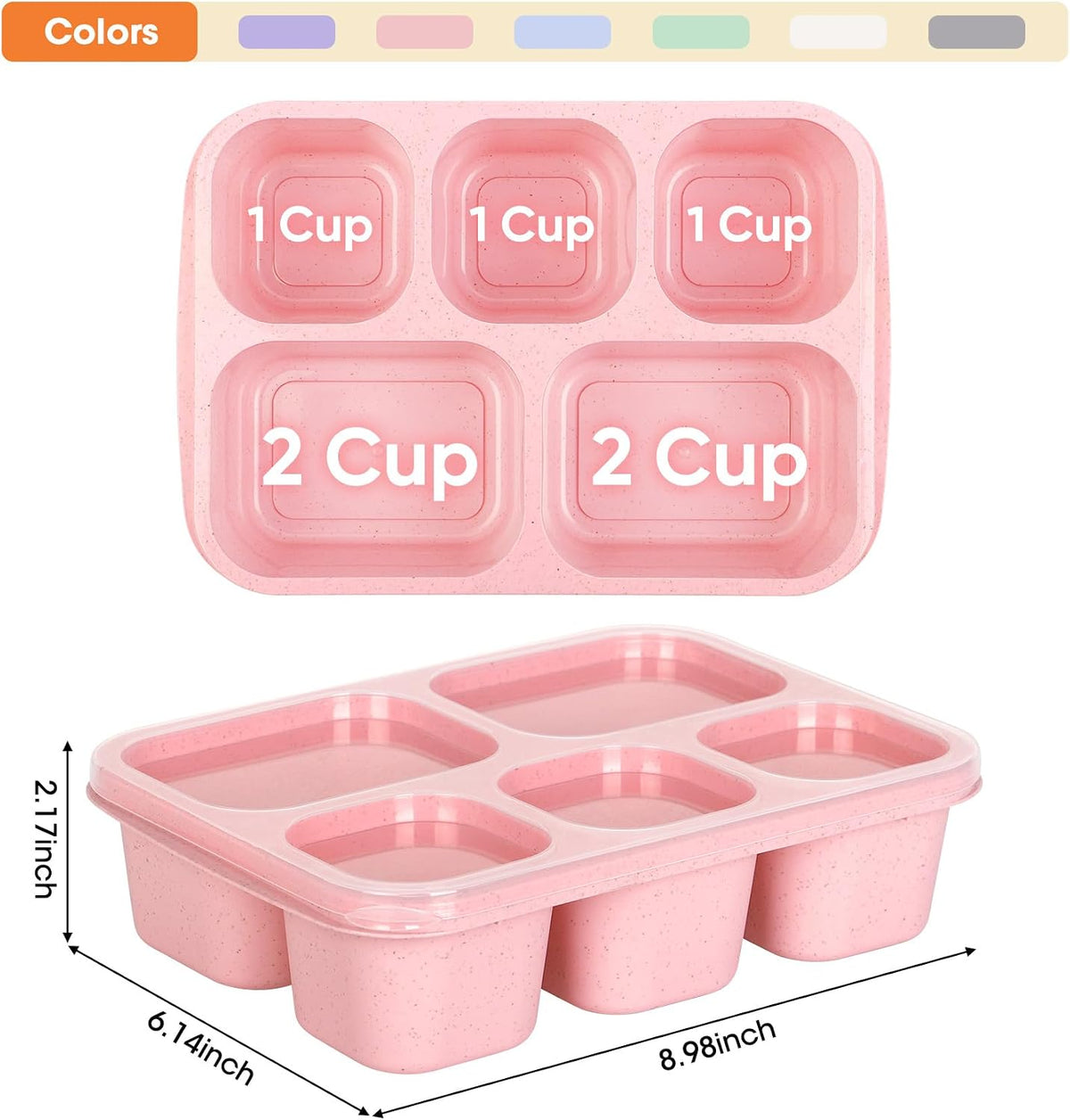 Korlon 6 Pack Bento Box Adult 5 Compartments, Reusable Lunchable Container