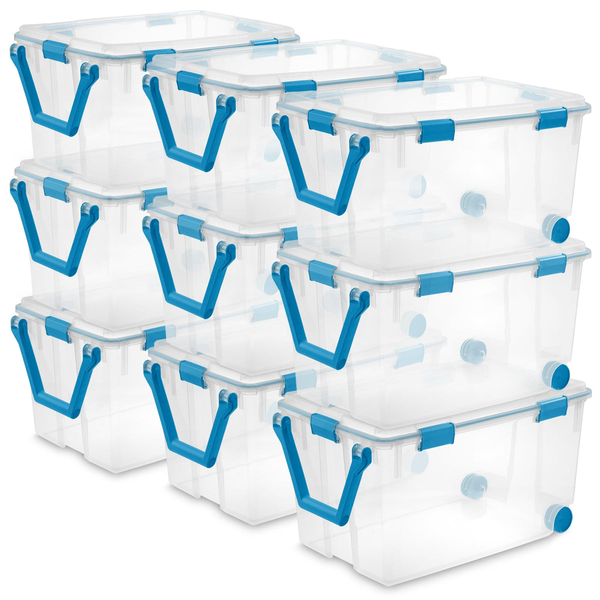 Sterilite 80 Qt Gasket Box, Stackable Storage Bin with Latching Lid and Tight Seal, Plastic Container to Organize Basement, Clear Base and Lid, 1-Pack