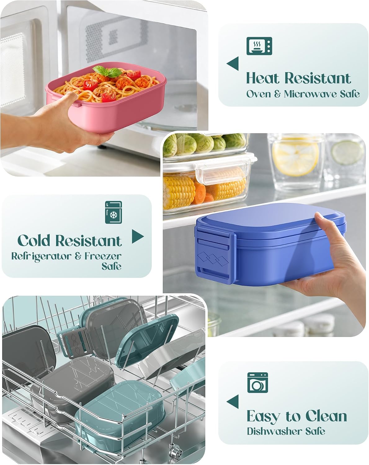 Bento Lunch Box, 65 oz 3-Tier Stackable Lunch Container, Adjustable 2/3 Tier Design, BPA-Free Food-Grade Plastic, Leakproof, Microwave & Dishwasher Safe, Green