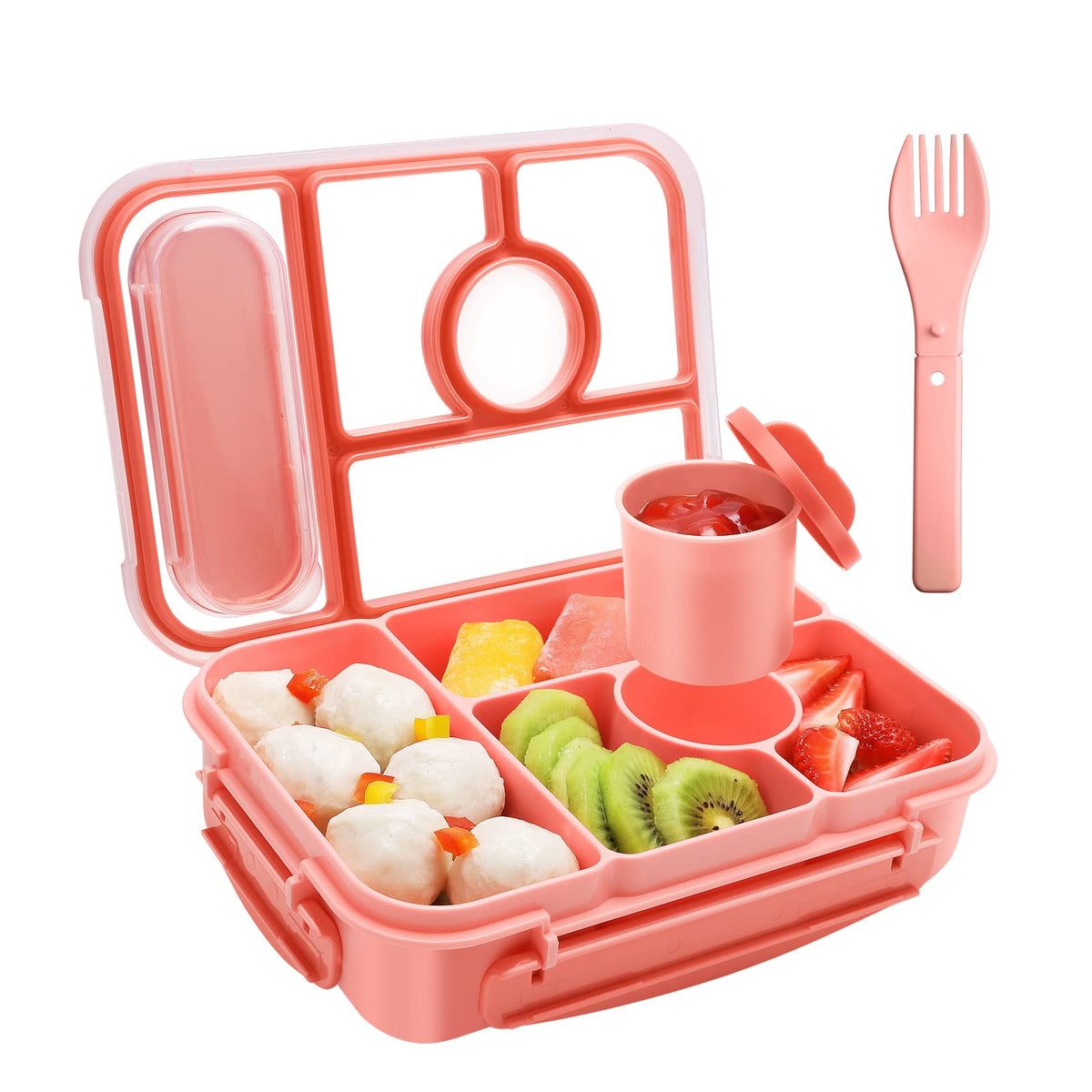 Amathley Bento Box Adult Lunch Box Kids,Lunch Containers for Adults/Kids/Toddler,5 Compartments Bento Lunch Box with Sauce Vontainers,Microwave & Dishwasher & Freezer Safe,BPA-Free (White)