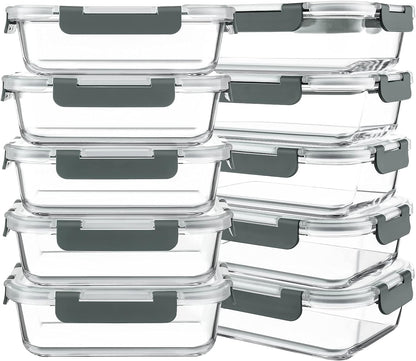 KOMUEE 10 Packs 30 oz Glass Meal Prep Containers with Lids