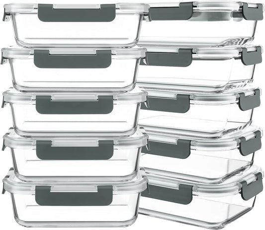 KOMUEE 10 Packs 30 oz Glass Meal Prep Containers with Lids