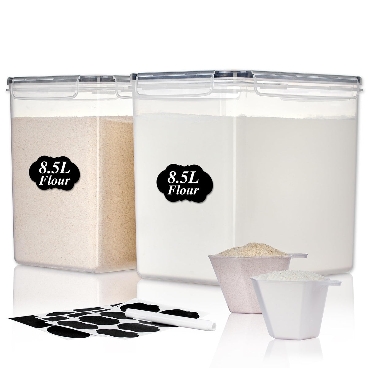 Vtopmart 5.2L Flour Sugar Storage Containers, 4 PCS, Black