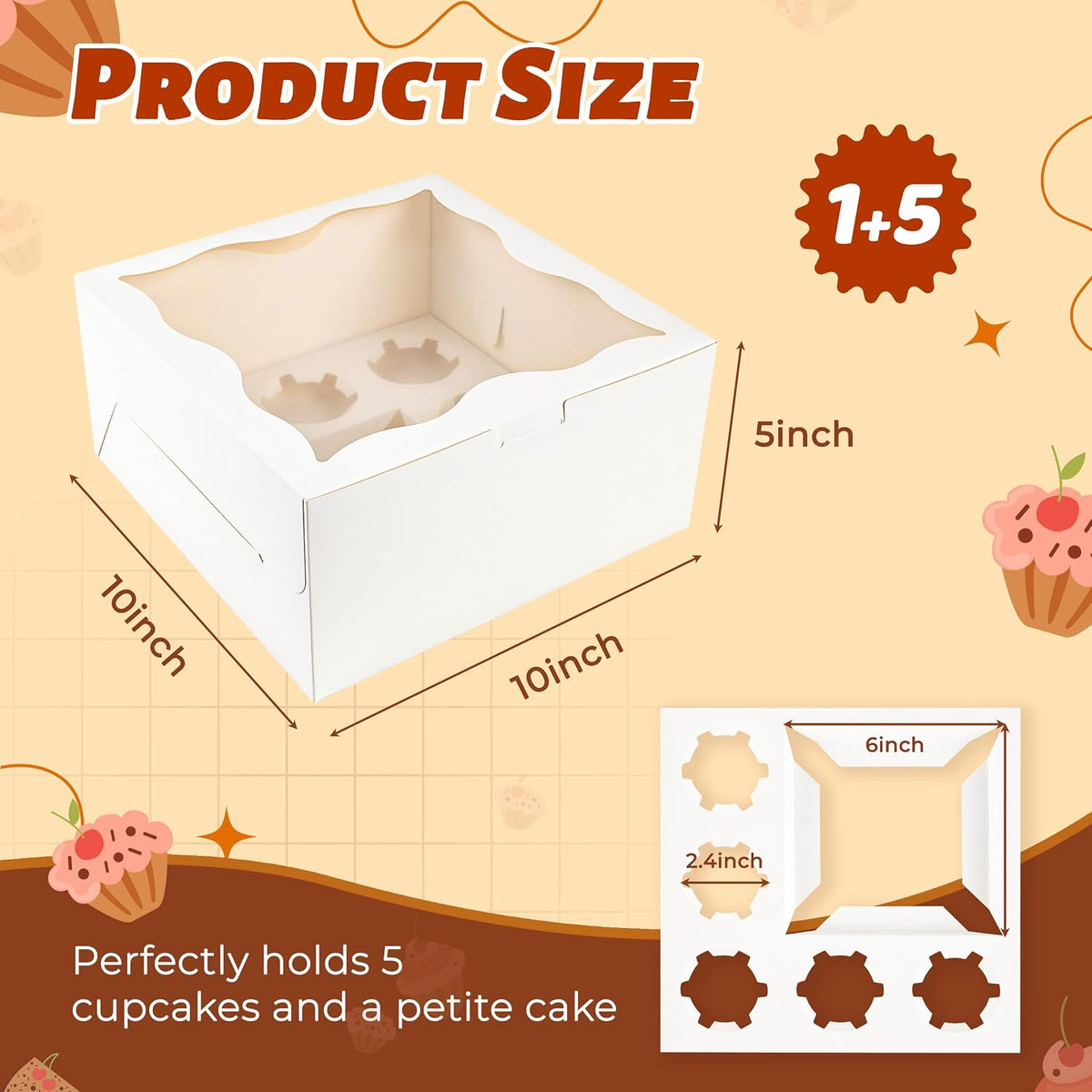 NPLUX 4 Pack 1+5 Bento Cake Cupcake Boxes with Window