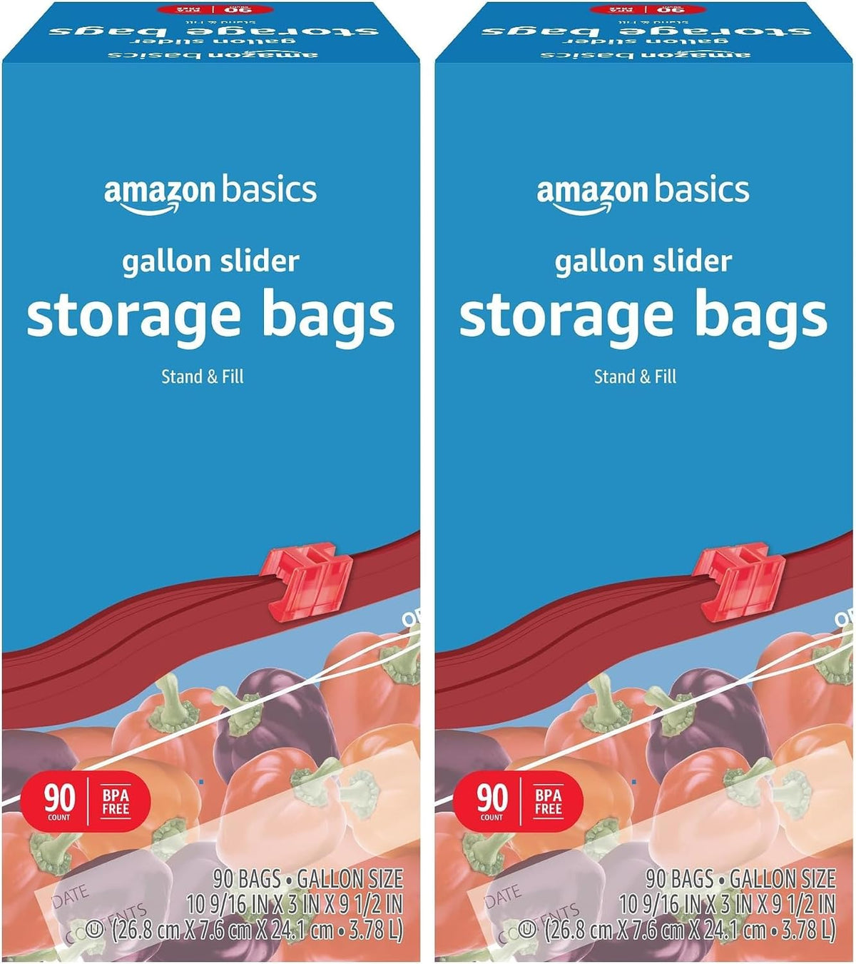 Amazon Basics Slider Quart Food Storage Bags with Stand-Up Bottom, Easy to Fill, BPA Free, 120 Count (Previously Solimo)