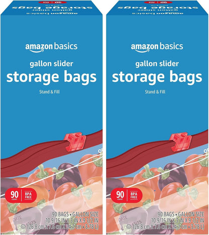 Amazon Basics Slider Quart Food Storage Bags with Stand-Up Bottom, Easy to Fill, BPA Free, 120 Count (Previously Solimo)