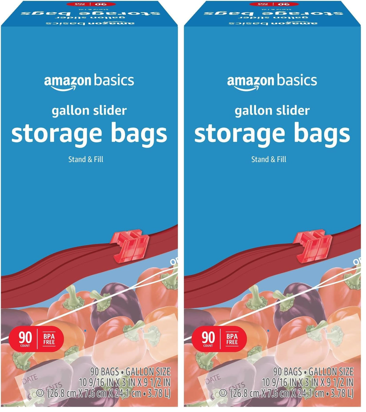 Amazon Basics Slider Quart Food Storage Bags with Stand-Up Bottom, Easy to Fill, BPA Free, 120 Count (Previously Solimo)