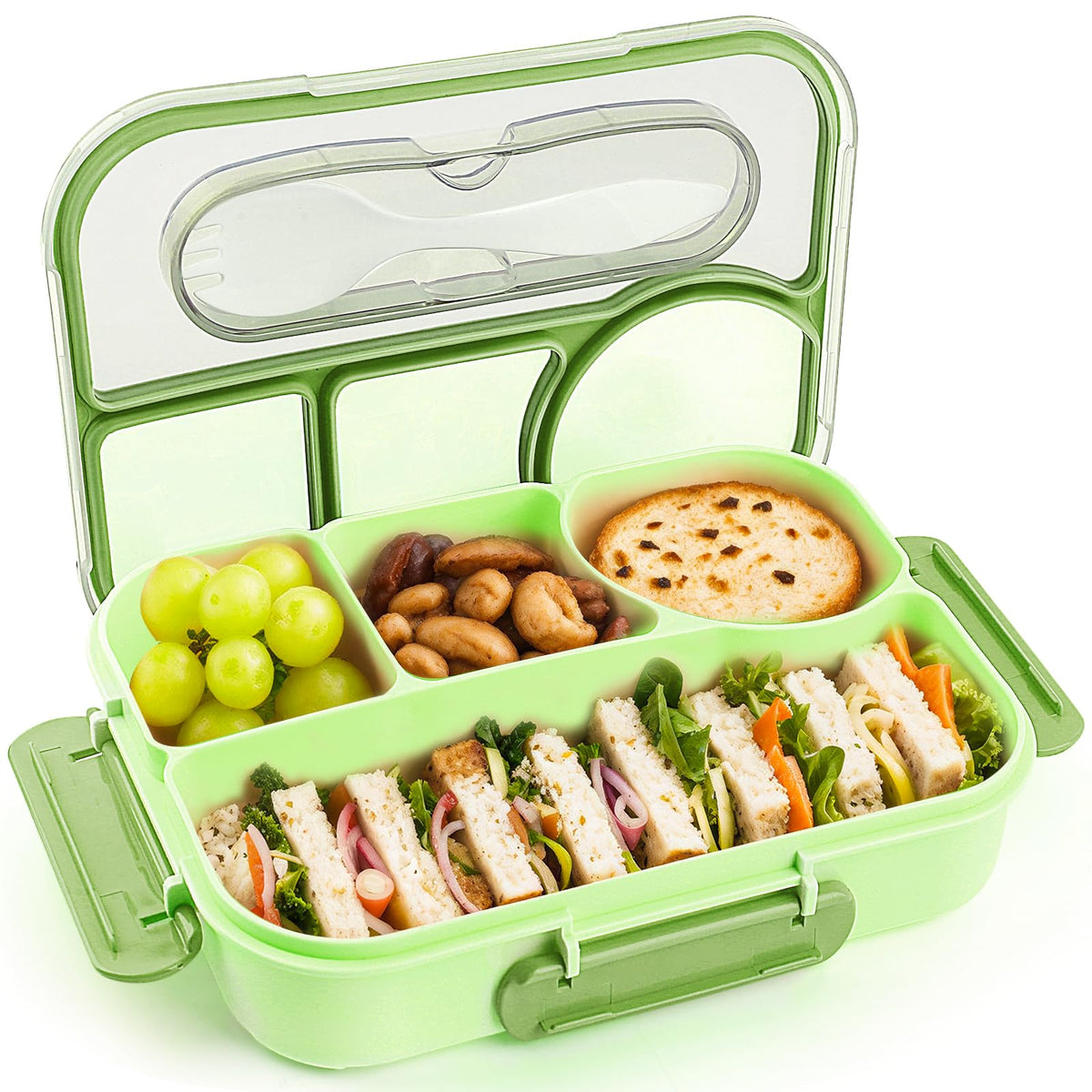 EASYFUN Bento Box Adult, Lunch Box, 4-Compartment Lunch Containers, Drop-Proof, Dishwasher Safe & Made with BPA-Free Materials(Khaki)
