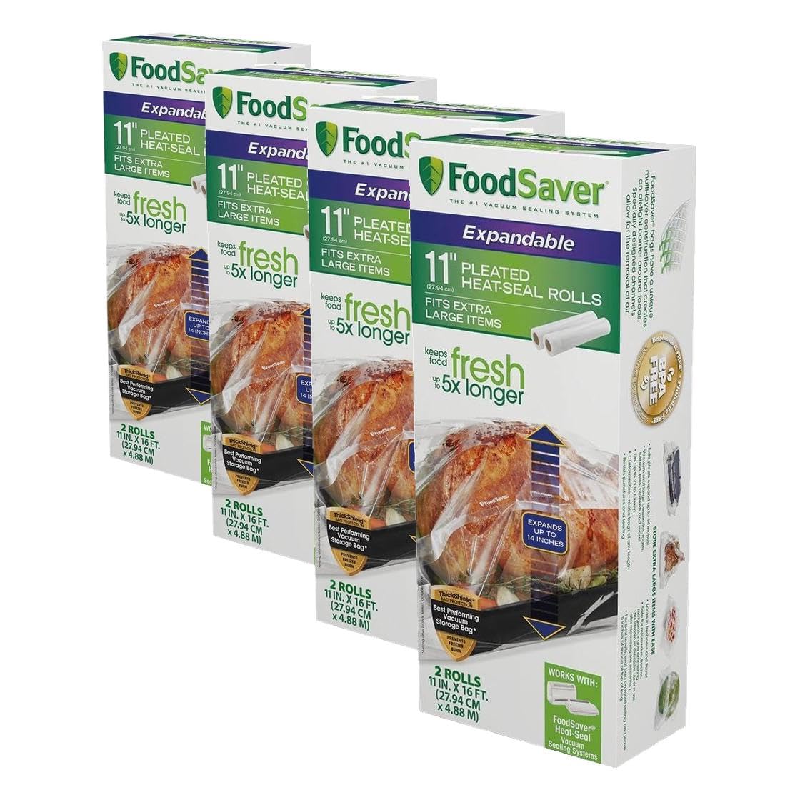 FoodSaver Custom Length Vacuum Sealer Bags Multipack, 5 Count Rolls for Airtight Food Storage and Sous Vide - Compatible with FoodSaver, 8 (2 Pack) and 11 (3 Pack)