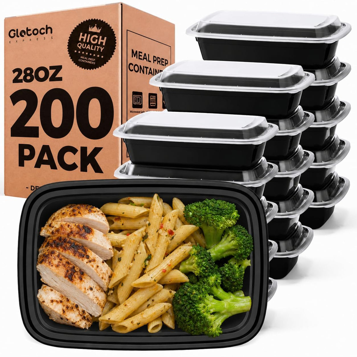 Meal Prep Containers 24oz-100 Pack (200-Piece) Reusable Food Storage Containers with Lids Microwave, Freezer, Dishwasher Safe - Leakproof & BPA Free Durable Plastic Bento Box for To Go Take Out