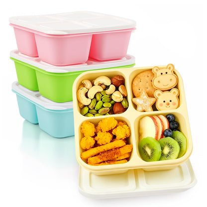 Bento Box Adult Lunch Box- 4 Pack,4 Compartment Snack Containers Reusable Meal Prep Stackable BPA-Free Lunch Containers for Home, Work, Travel (4 Color)