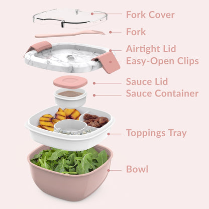 Bentgo Salad Container, Lunch Bowl with 4-Compartment Toppings Tray, 54 oz
