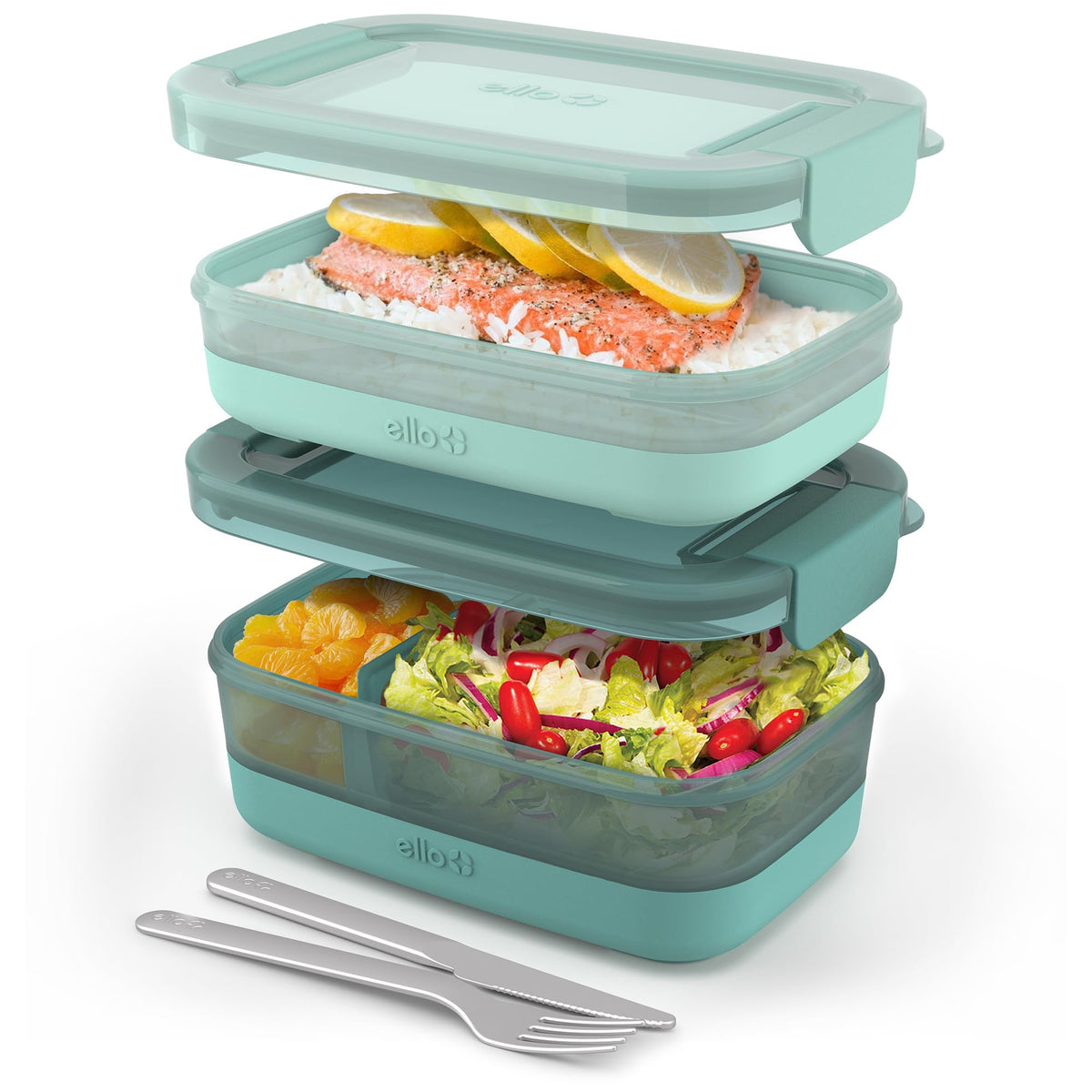 Ello Lunch Stack Bento Box Plastic Food Containers, 2 Pack, Wisteria