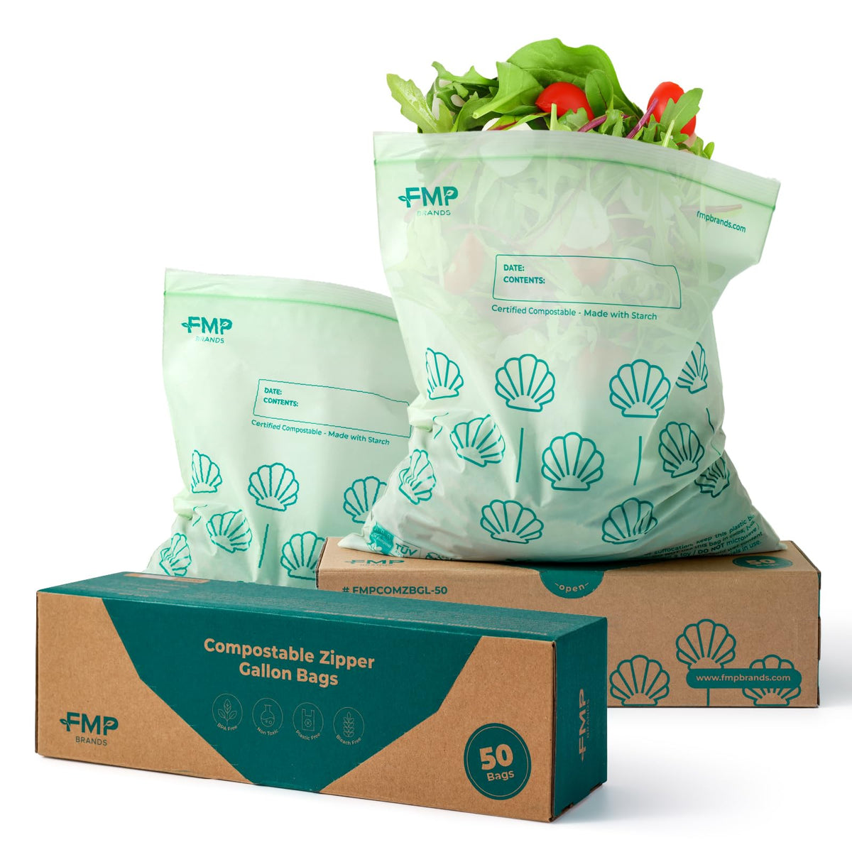 Fit Meal Prep 100% Compostable Food Storage Bags Set, Resealable Bags Plant-Based Freezer Bag for Food, ASTM D6400, US BPI & EU OK Compost Certified