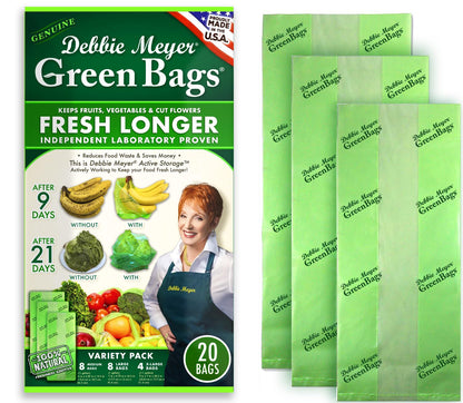 Debbie Meyer GreenBags, 32-Pack (16M, 8L, 8XL), Reusable Food Storage Bags