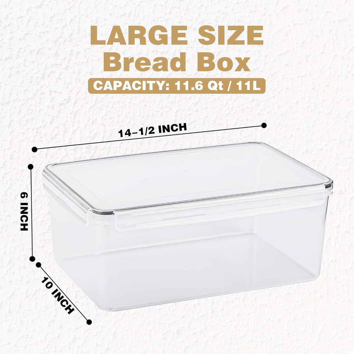 Tiawudi 2 Pack Large Bread Box for Kitchen Countertop, Airtight Bread Storage Container for Homemade Bread and Bakery Loaf, Plastic Bread Keeper, 11.6 Qt / 11L Each