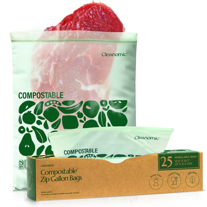 Cleanomic Compostable Zip Sandwich Bags - Leak Resistant, Gallon, Quart, Sandwich, Snack - 125 Count