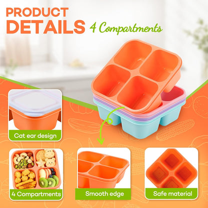 Bento Box Adult Lunch Box- 4 Pack,4 Compartment Snack Containers Reusable Meal Prep Stackable BPA-Free Lunch Containers for Home, Work, Travel (4 Color)