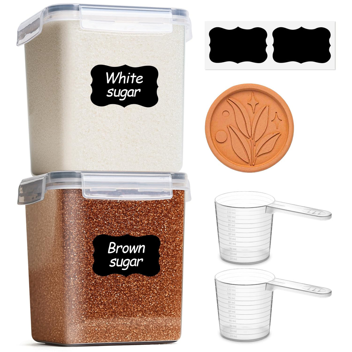 ComSaf Airtight Flour and Sugar Container 2.6Qt & 5.5Qt 3Pack, Wide Mouth